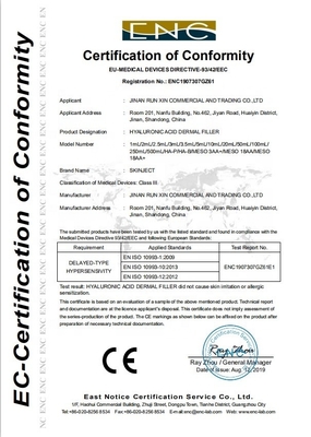 1 ml 2 ml 5 ml 10 ml 20 ml de remplissage à l' acide hyaluronique coréen avec certification CE